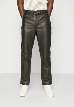 Han Kjøbenhavn BELTED TROUSERS - Leather Trousers - Black